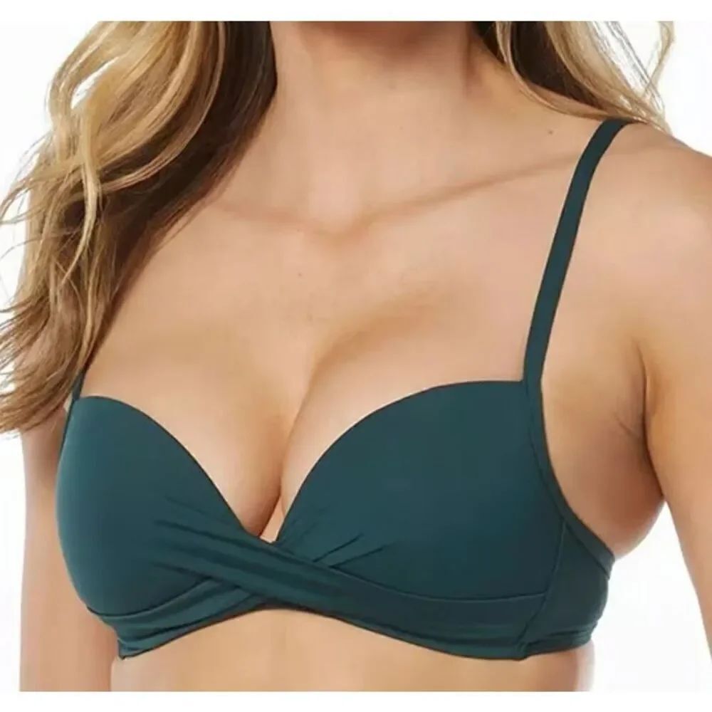 Vince Camuto Twist Front Bikini Top Forest Green Swim Beachwear Size S NWT